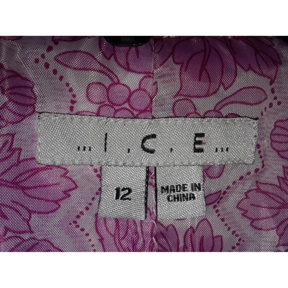 I.C.E. Women's Blazer Size 12 Tweed Lined Jacket Pink and Red Fringed Patterned - Picture 10 of 12